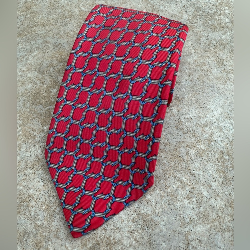 Hermes Red and Blue Patterned Men's Tie